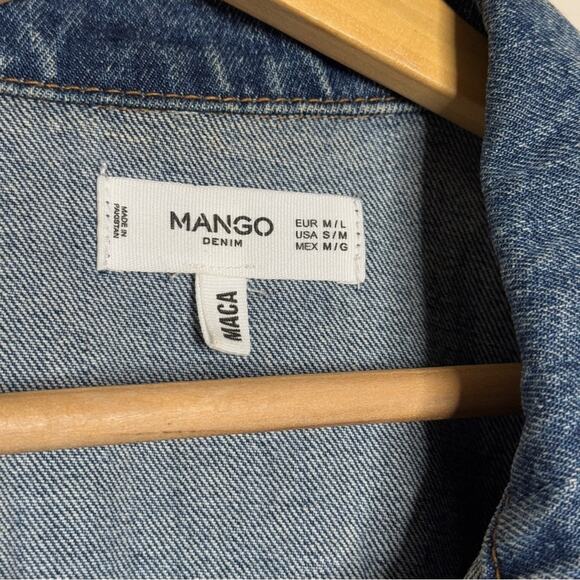 MANGO Denim Oversized Raw Hem Jacket Size L - Picture 3 of 6